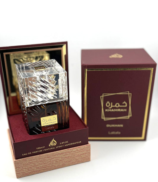 Lattafa Khamrah Dukhan Eau de Parfum 100 ml / 3.4 Fl Oz – Unisex Oriental Spiced Amber Perfume with Warm Smoky Notes