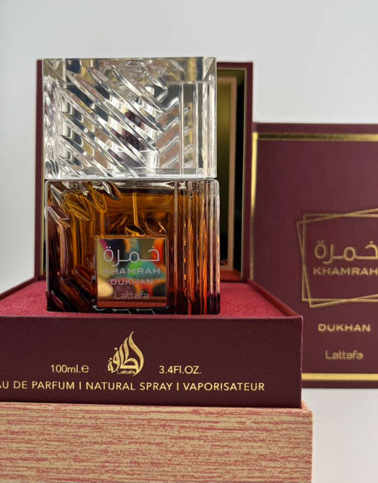 Lattafa Khamrah Dukhan Eau de Parfum 100 ml / 3.4 Fl Oz – Unisex Oriental Spiced Amber Perfume with Warm Smoky Notes
